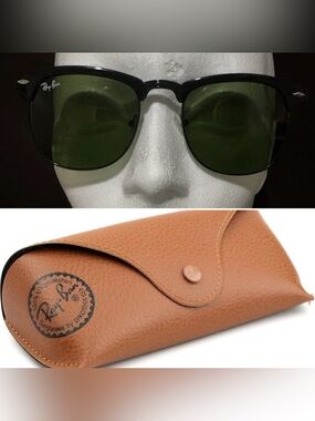 Vintage Ray-Ban CLUBMASTER SUNGLASSES w/ Case!  GREEN Lenses! *Estate Sale Find*